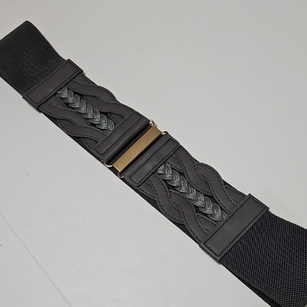 Women's Wide Stretch Gray Braided Twist Hook Belt Size L/XL #1260